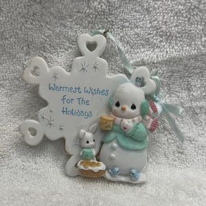 Enesco Precious Moments, Snowman w/Cocoa  Ornament Warmest Wishes 2004 Christmas